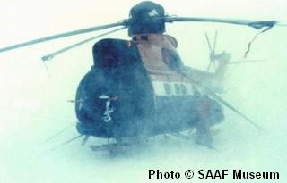 One of four civilian SA 330Js bought by the SAAF, two ZS-HIZ and ZS-HJA were operated from the SAS Agulhas in Antarctica.