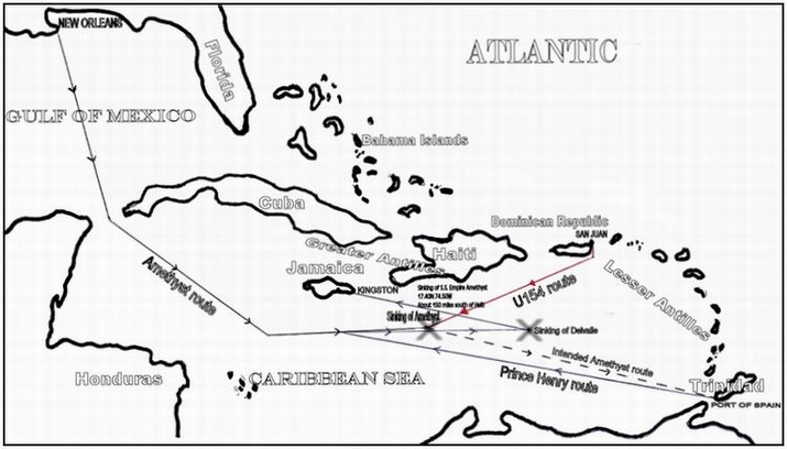 SS Empire Amethyst Route