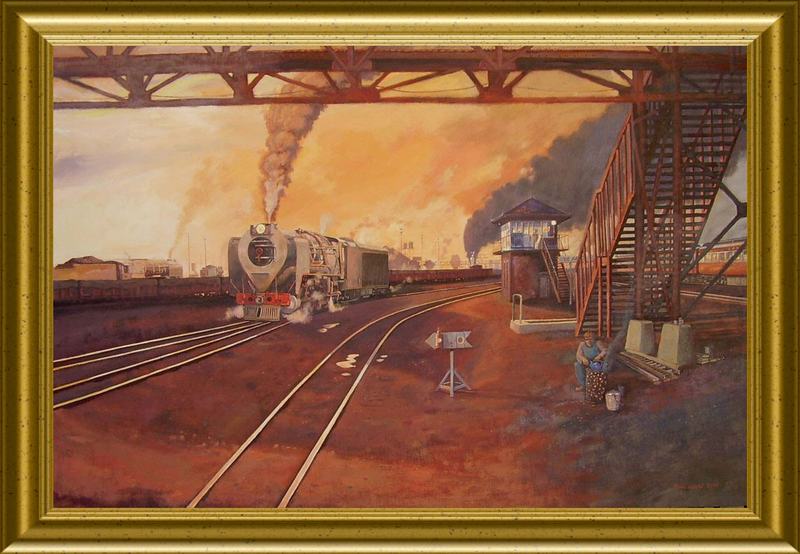 Railway painting by Pierre de Wet, Class 25 at De Aar